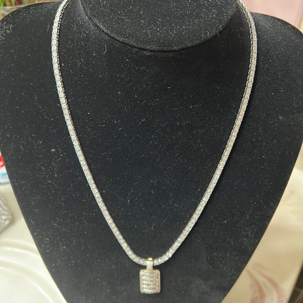 DIAMOND TENNIS NECKLACE WITH DIAMOND PENDANT. Straight Drip!  AUTHENTIC DIAMONDS